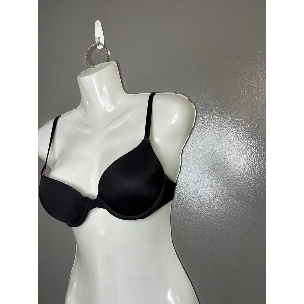 PINK Bra Womens 32B Black T-Shirt Lightly Lined Underwire Padded Microfiber
